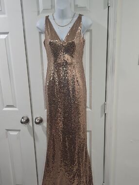 Lulu's Rose Gold Sequin V-Neck Maxi Dress